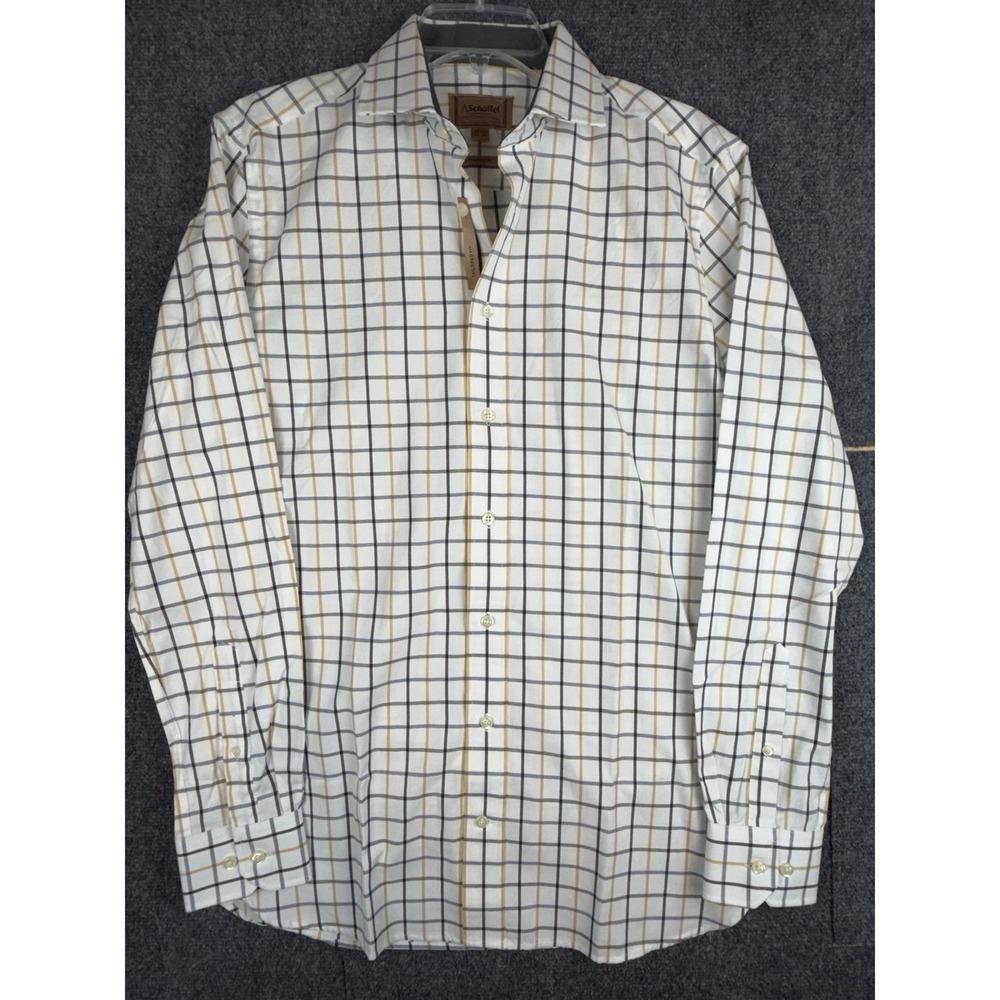 Schoffel Tailored Fit Shirt Mens 16.5 White Check Long Sleeve Preppy Casual